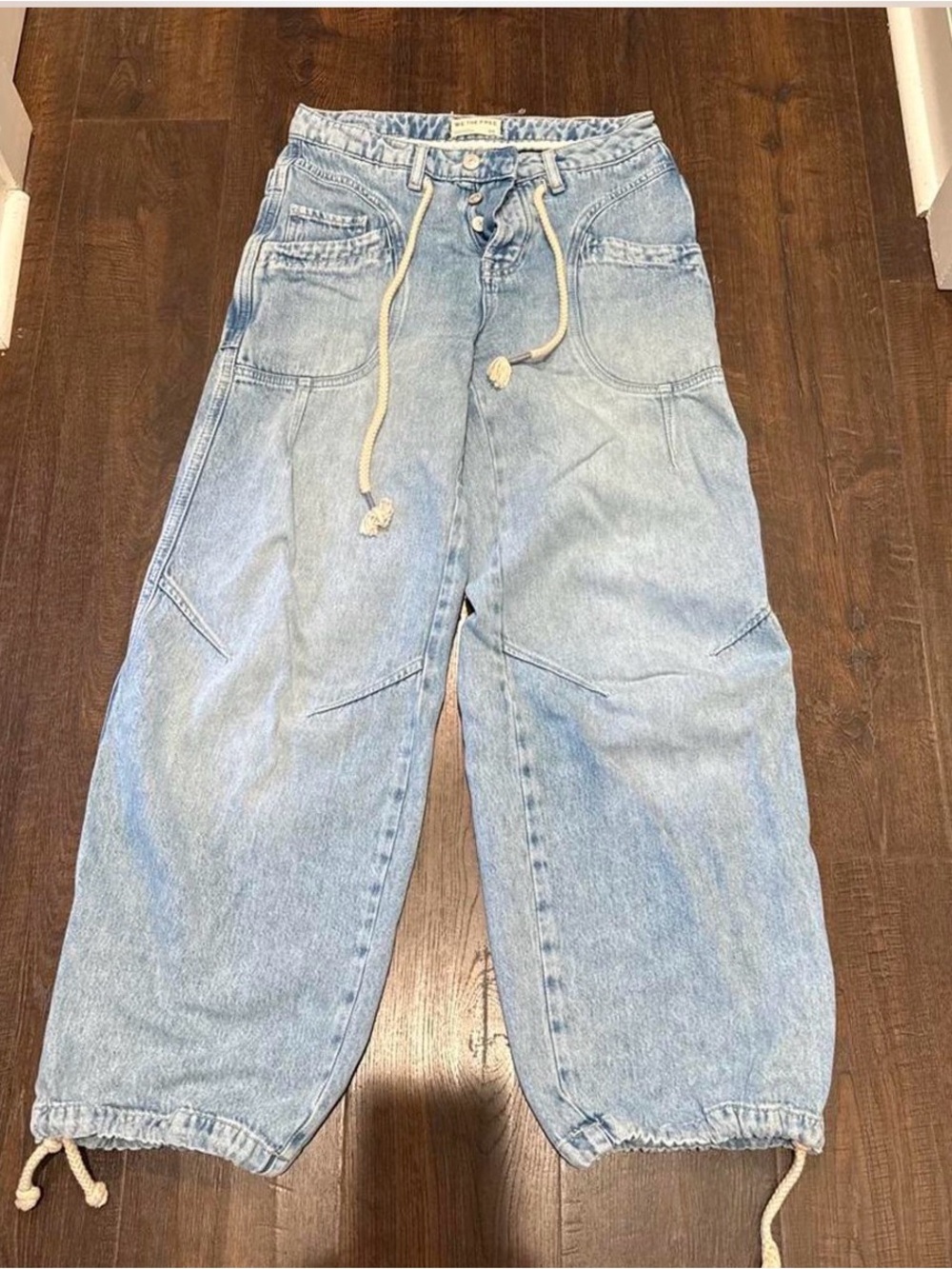 We The Free Light Blue Relaxed Drawstring Cargo women’s Jeans